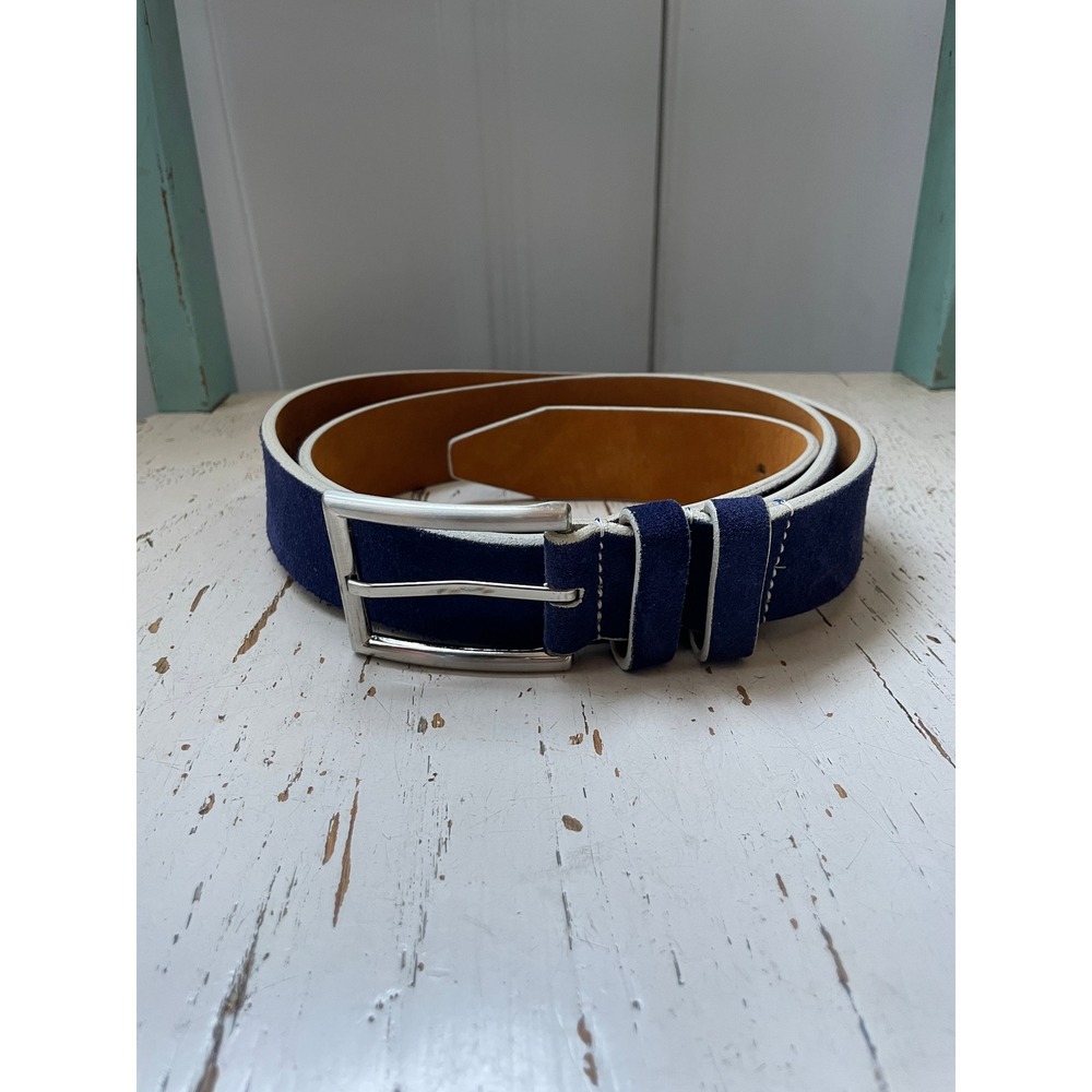 Patrick James Mens Navy Blue Suede Italian Leather Belt Made in USA Size 42